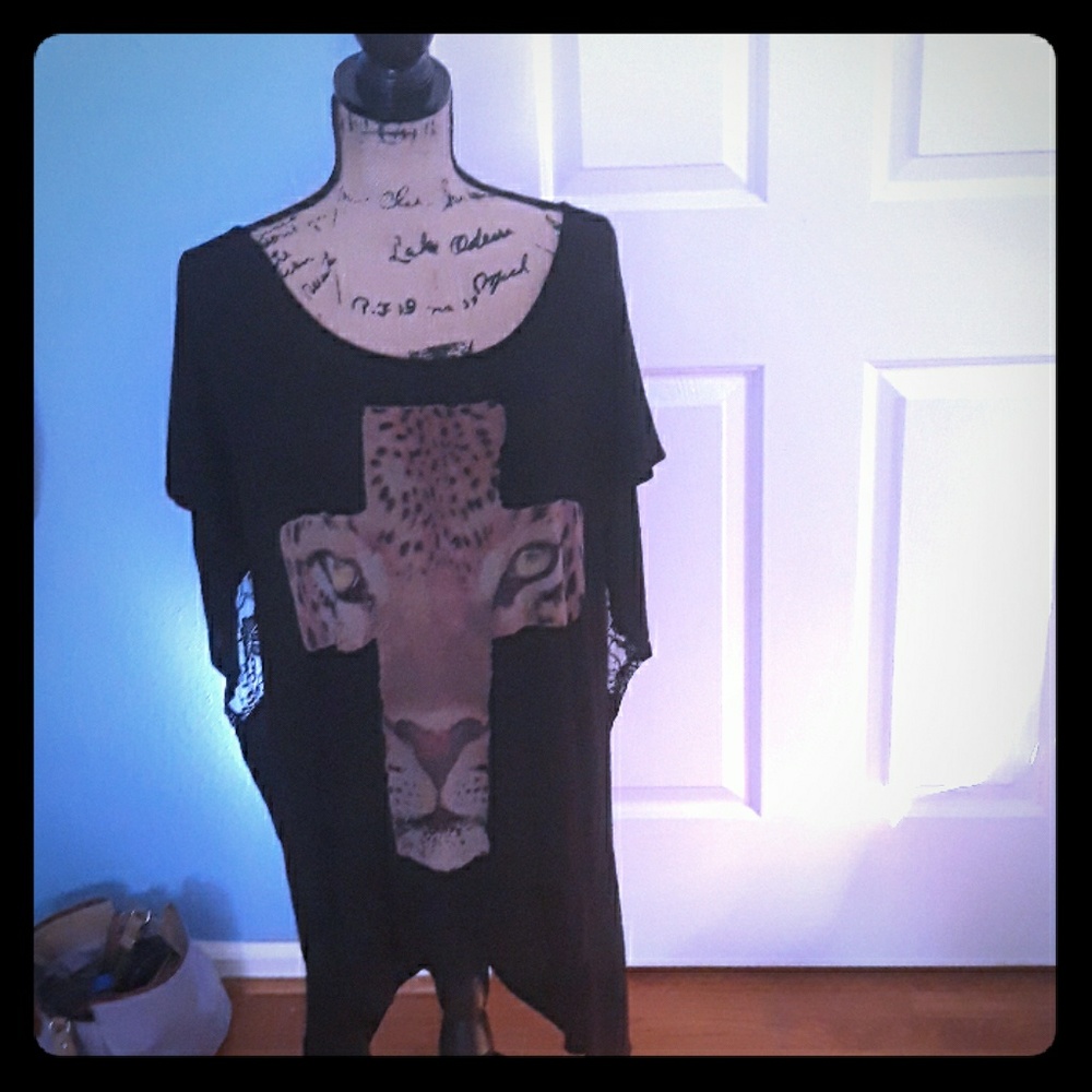 SEXY BLACK LEPPARD LACED SHORT SLEEVE SHIRT 🐆🐆🐆